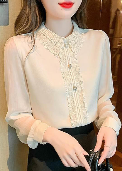 Boutique Pink Peter Pan Collar Lace Patchwork Cotton Shirt Top Spring