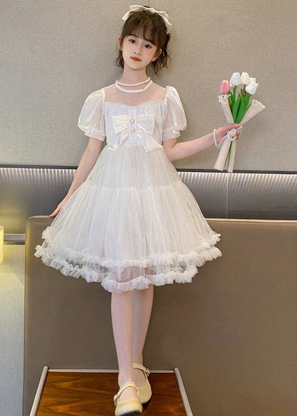 Boutique Pink Puff Sleeve Patchwork Tulle Baby Maxi Dress Summer