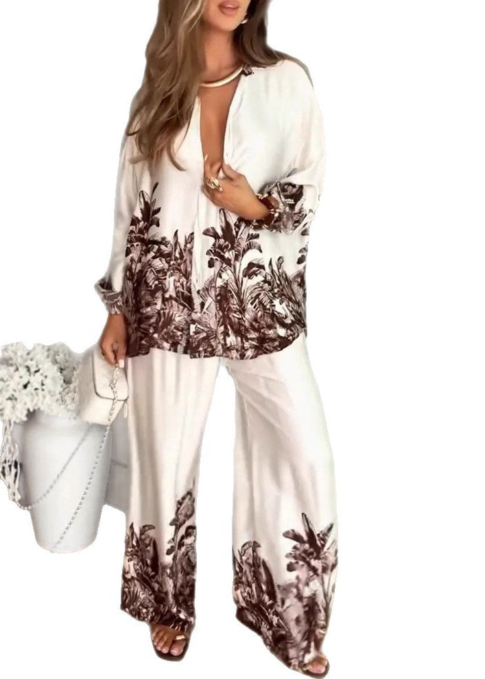 Boutique Print Tops and Pants Silk Sets 2 Pieces Spring