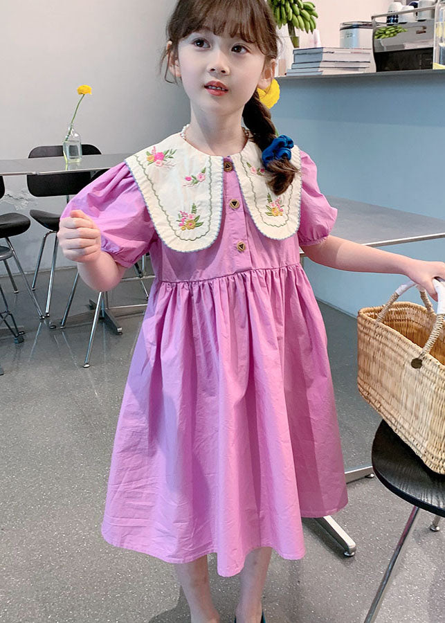 Boutique Purple Embroideried Patchwork Cotton Kids Dress Summer