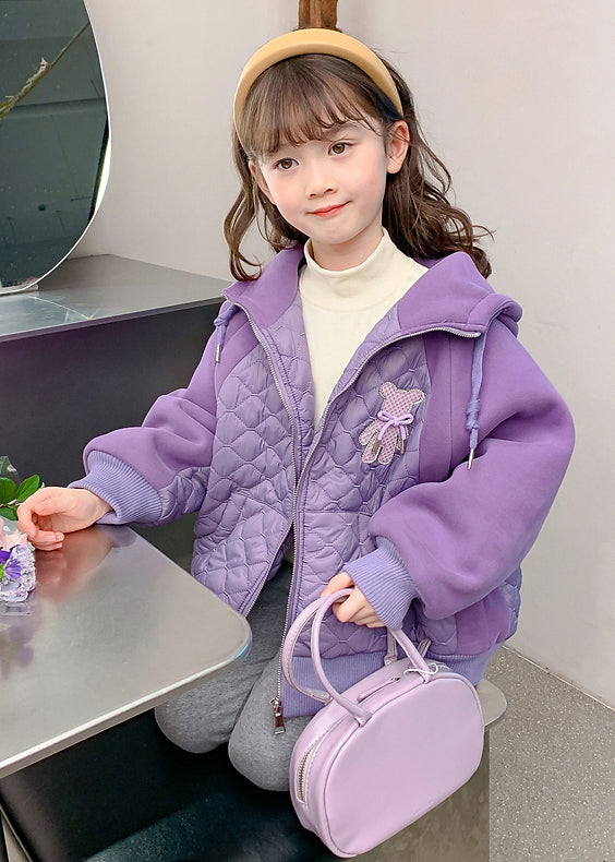 Boutique Purple Hooded Pockets Fine Cotton Filled Kids Coat Winter