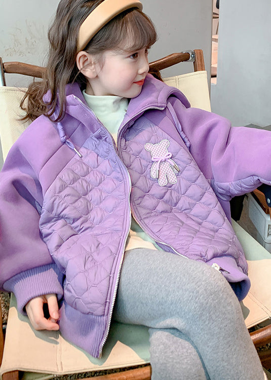 Boutique Purple Hooded Pockets Fine Cotton Filled Kids Coat Winter