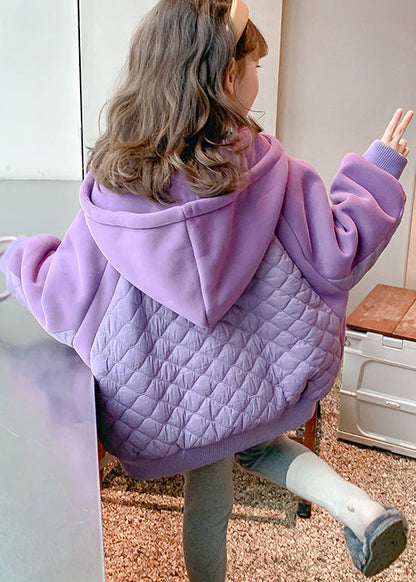 Boutique Purple Hooded Pockets Fine Cotton Filled Kids Coat Winter