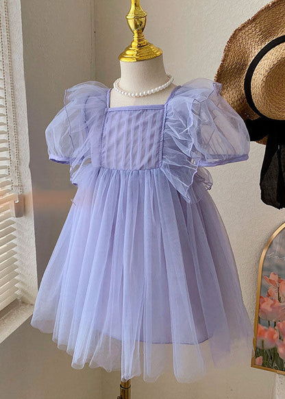 Boutique Purple Ruffled Patchwork Tulle Baby Princess Dress Summer