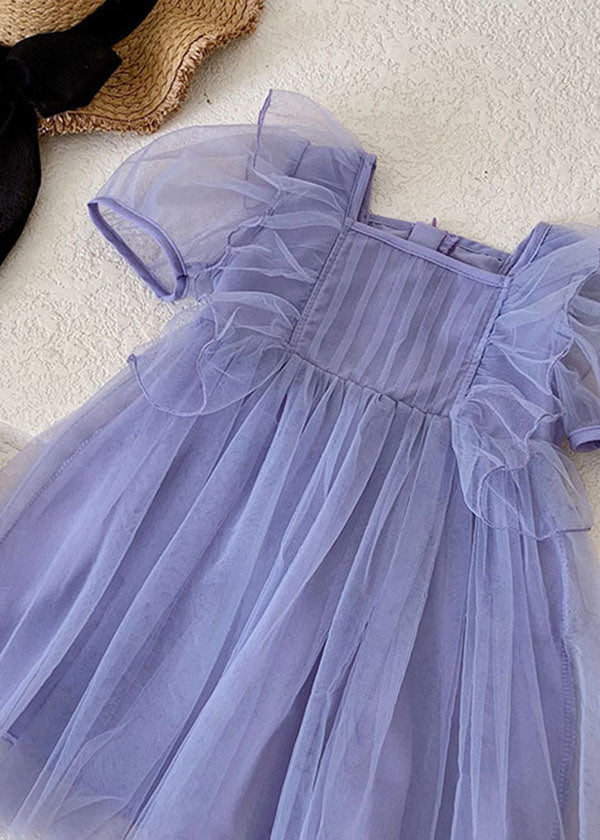 Boutique Purple Ruffled Patchwork Tulle Baby Princess Dress Summer