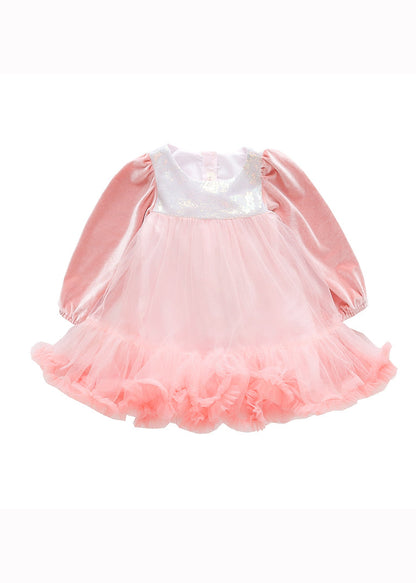 Boutique Purple Sequins Ruffled Patchwork Tulle Kids Robe Dresses Fall