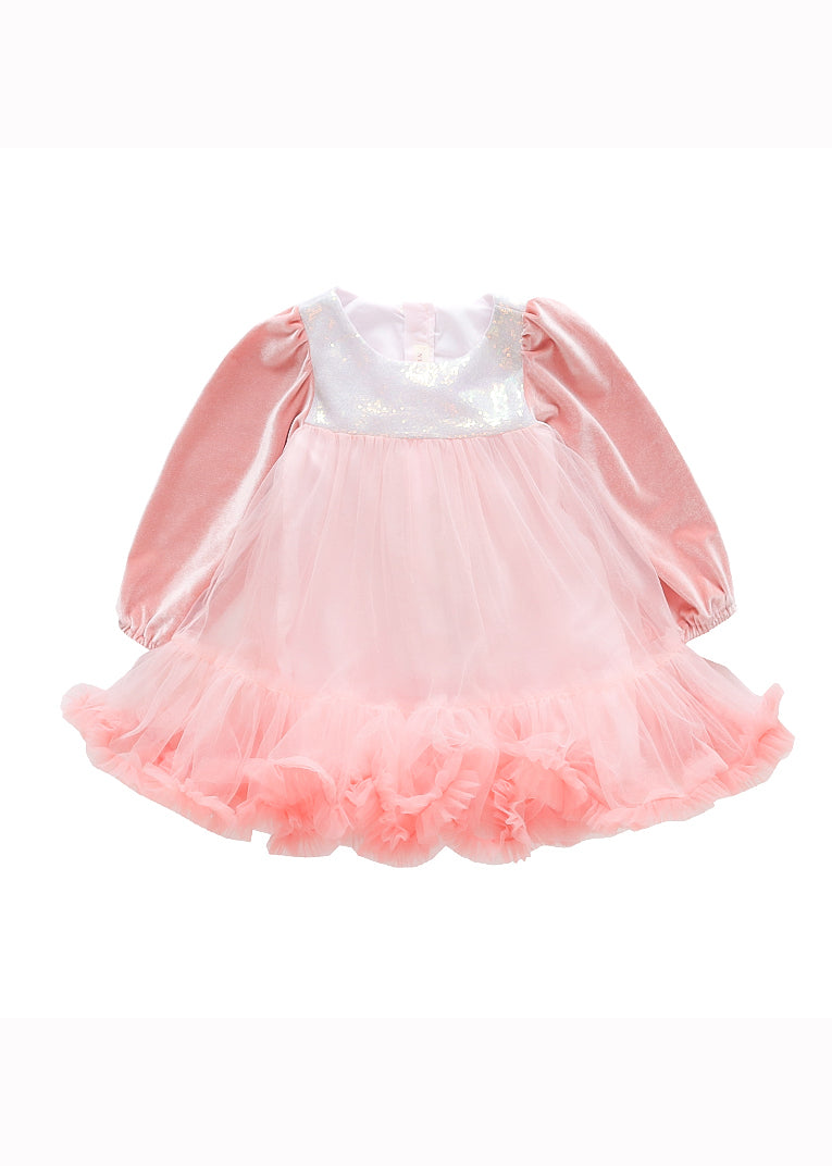 Boutique Purple Sequins Ruffled Patchwork Tulle Kids Robe Dresses Fall