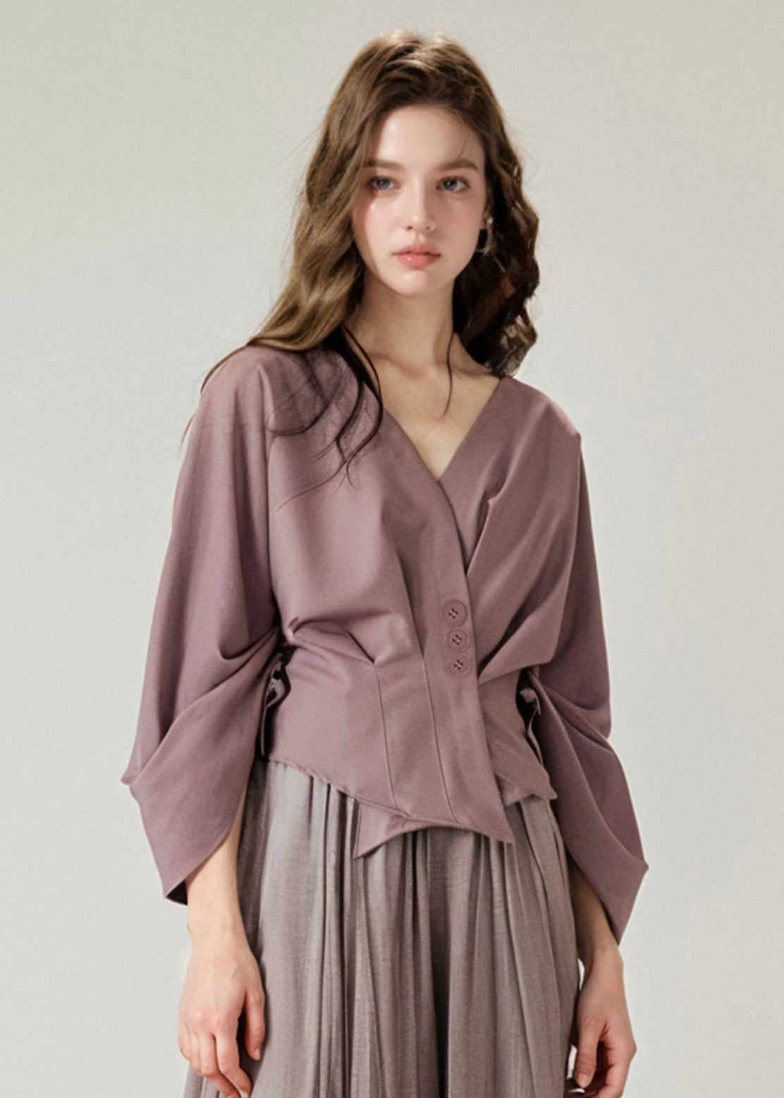 Boutique Purple V Neck Asymmetrical Cotton Tops Fall