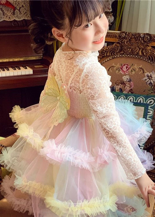 Boutique Rainbow Ruffled Butterfly Patchwork Tulle Kids Dresses Sleeveless