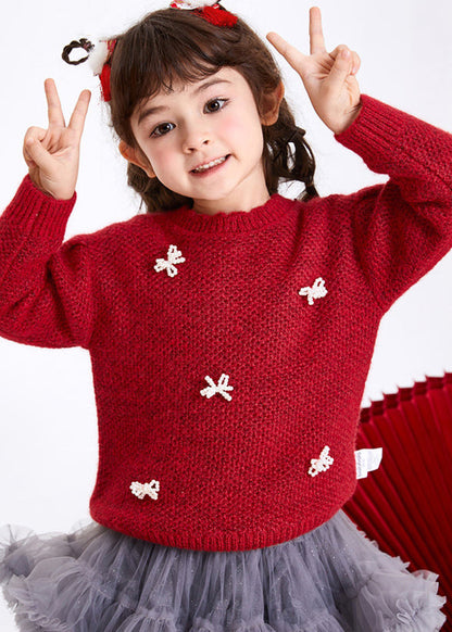 Boutique Red Bow Cotton Knit Sweaters Spring