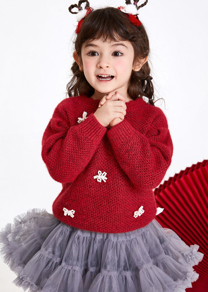 Boutique Red Bow Cotton Knit Sweaters Spring