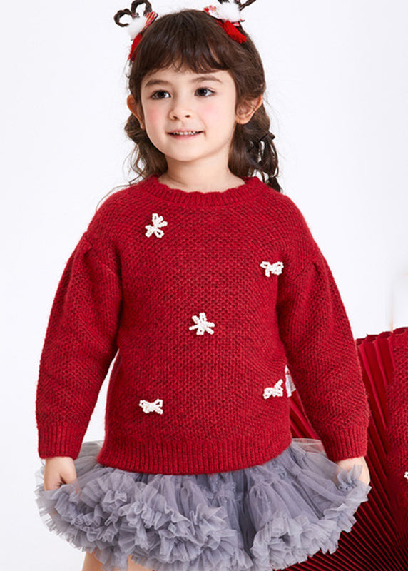 Boutique Red Bow Cotton Knit Sweaters Spring