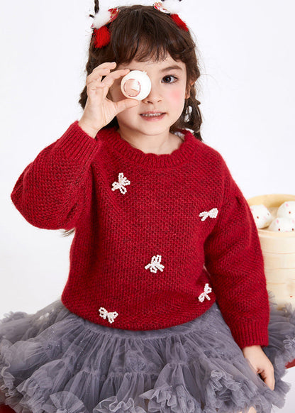 Boutique Red Bow Cotton Knit Sweaters Spring