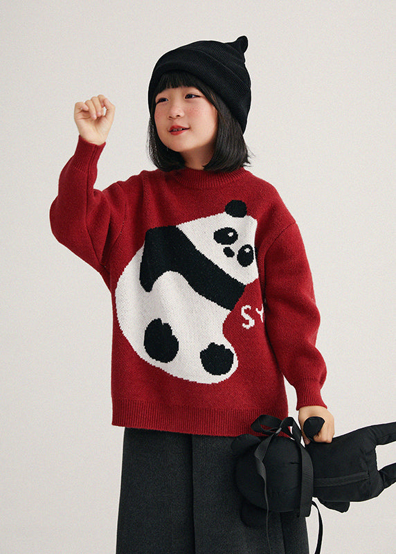 Boutique Red O-neck Cotton Knit Sweaters Spring
