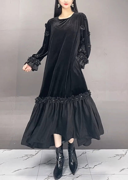 Boutique Red O-neck Embroidered Silk Velvet Long Dresses Spring