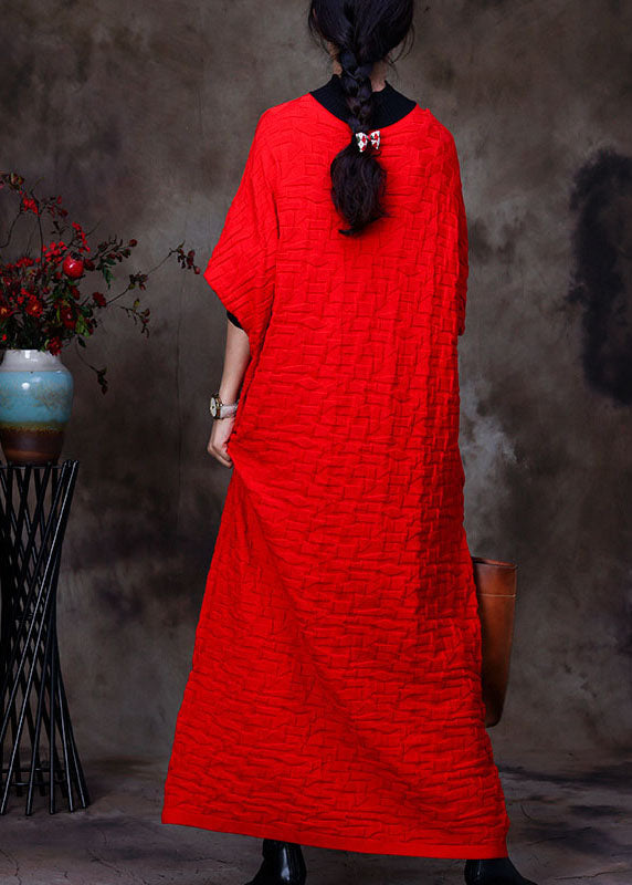 Boutique Red O-neck Patchwork Knit Knit Sweater Dress Winter