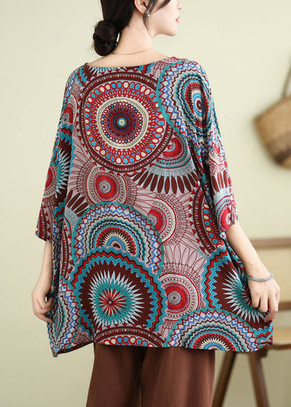 Boutique Red O-neck Print Top Half Sleeve