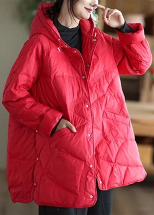 Boutique Red Oversized Fine Cotton Filled Hooded Parkas Winter