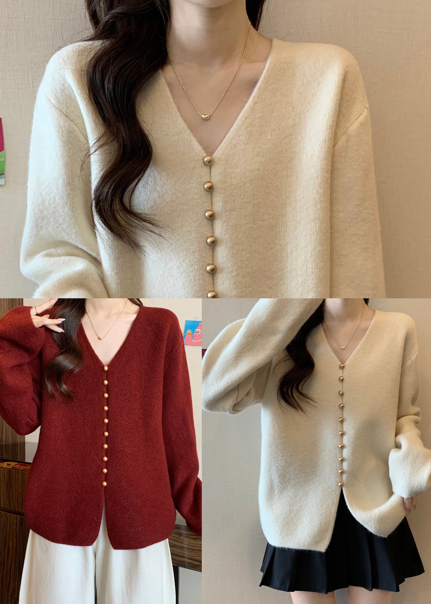 Boutique Red Oversized Warm Knit Sweaters Fall