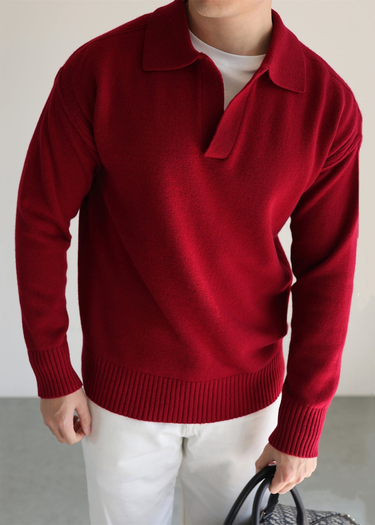 Boutique Red Peter Pan Collar Solids Knit Sweater Tops Winter