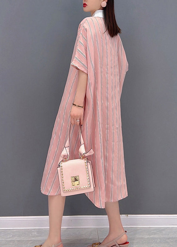 Boutique Red Peter Pan Collar Asymmetrical Striped Dress Short Sleeve