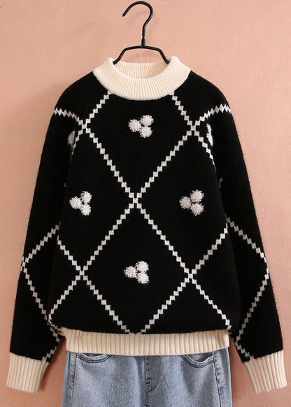 Boutique Red Plaid Thick Cotton Knit Sweater Spring