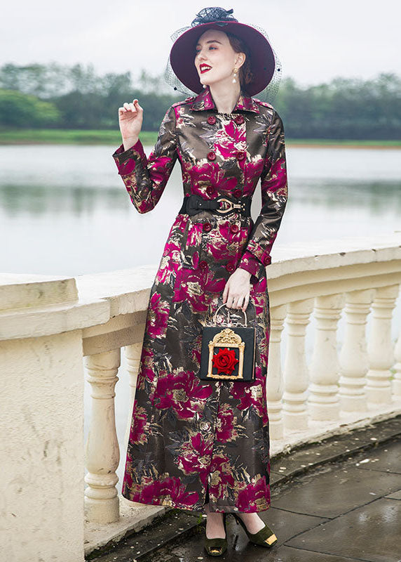Boutique Rose Double Breast Print Fine Cotton Filled Trench Winter