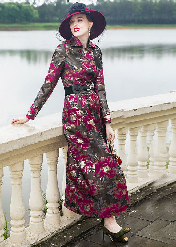 Boutique Rose Double Breast Print Fine Cotton Filled Trench Winter