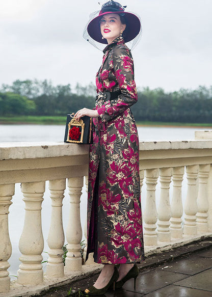 Boutique Rose Double Breast Print Fine Cotton Filled Trench Winter