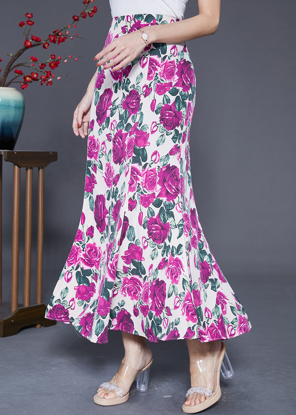 Boutique Rose High Waist Chiffon Skirts Summer