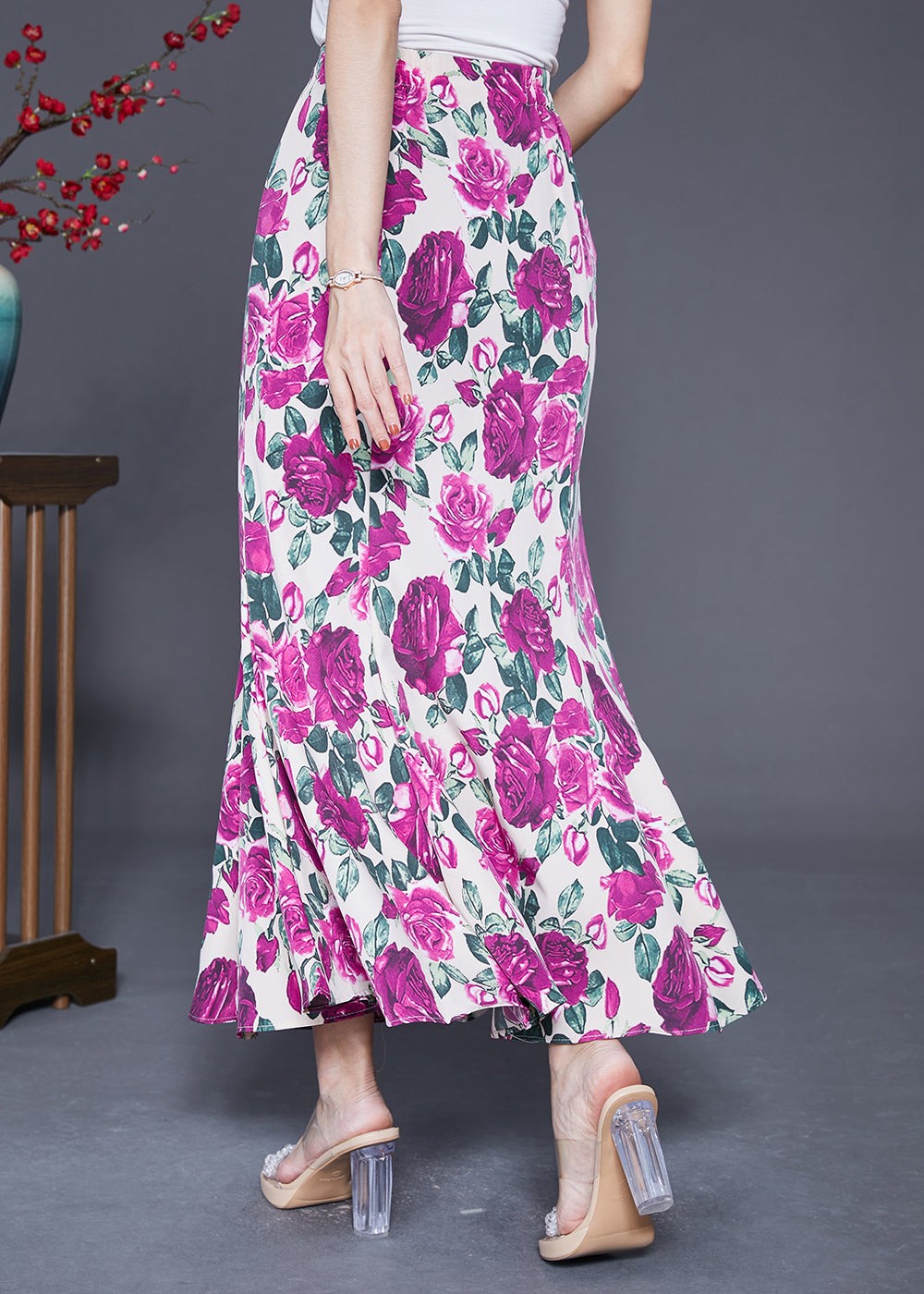 Boutique Rose High Waist Chiffon Skirts Summer