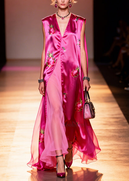 Boutique Rose Oversized Patchwork Chiffon Maxi Dresses Sleeveless