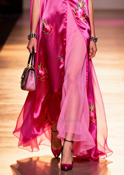 Boutique Rose Oversized Patchwork Chiffon Maxi Dresses Sleeveless