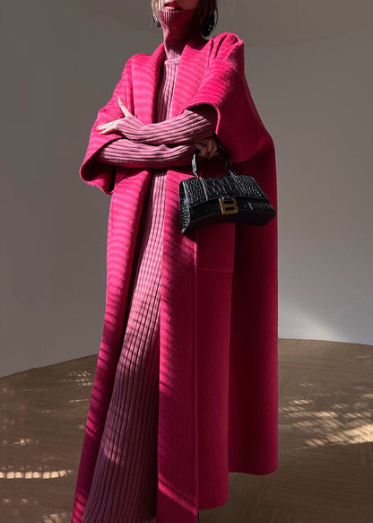 Boutique Rose Pockets Woolen Long Coat Half Sleeve