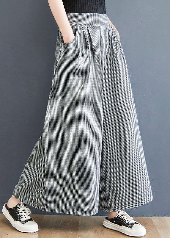 Boutique Small Grid Pockets Wide Leg Summer Cotton Linen Pants