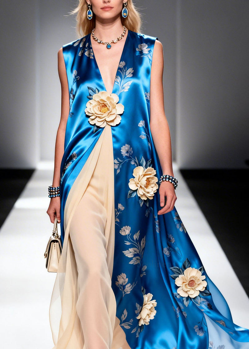 Boutique V Neck Patchwork Chiffon Long Dress Summer
