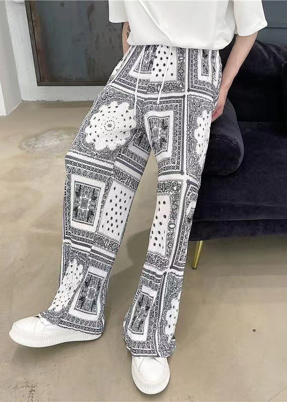 Boutique White Elastic Waist Print Cotton Pants Trousers Spring