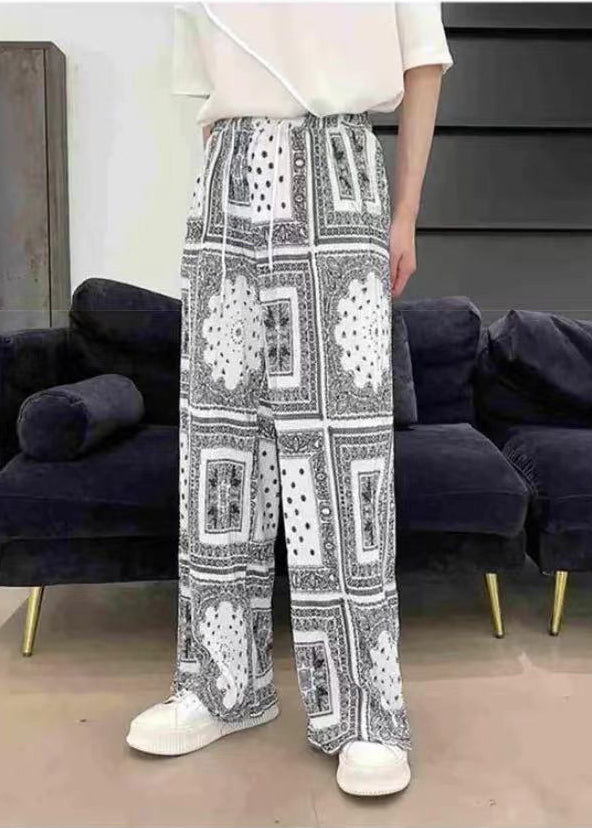 Boutique White Elastic Waist Print Cotton Pants Trousers Spring