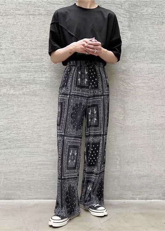 Boutique White Elastic Waist Print Cotton Pants Trousers Spring