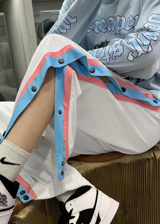 Boutique White Elastic Waist Side Open Cotton Pants Summer