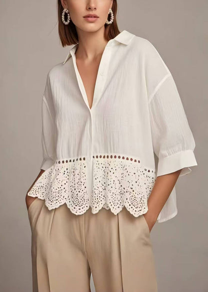 Boutique White Hollow Out Cotton Shirt Top Summer