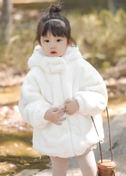 Boutique White Hooded Pockets Fluffy Coat Long Sleeve