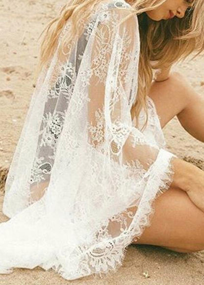 Boutique White Long Sleeve Lace Beach Cardigans Summer