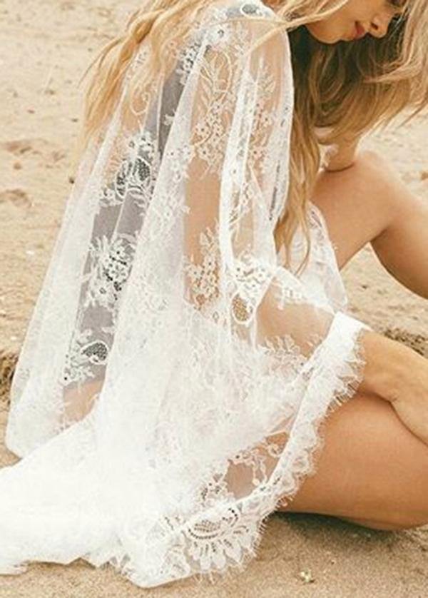 Boutique White Long Sleeve Lace Beach Cardigans Summer
