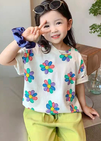 Boutique White O-neck Print Kids T Shirt Summer