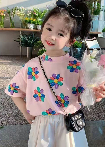 Boutique White O-neck Print Kids T Shirt Summer