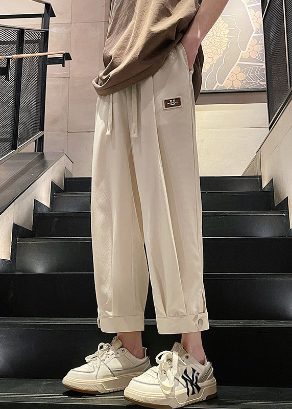Boutique White Pockets Elastic Waist Ice Silk Crop Pants Summer