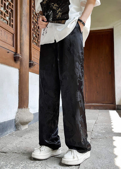 Boutique White Pockets Oriental Print Ice Silk Pants Summer