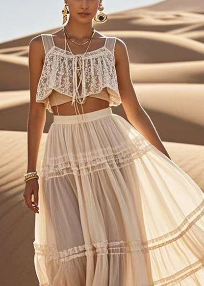 Boutique White Ruffled Exra Large Hem a Line Skirt Summer