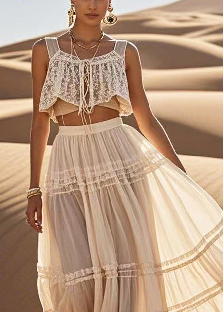 Boutique White Ruffled Exra Large Hem a Line Skirt Summer